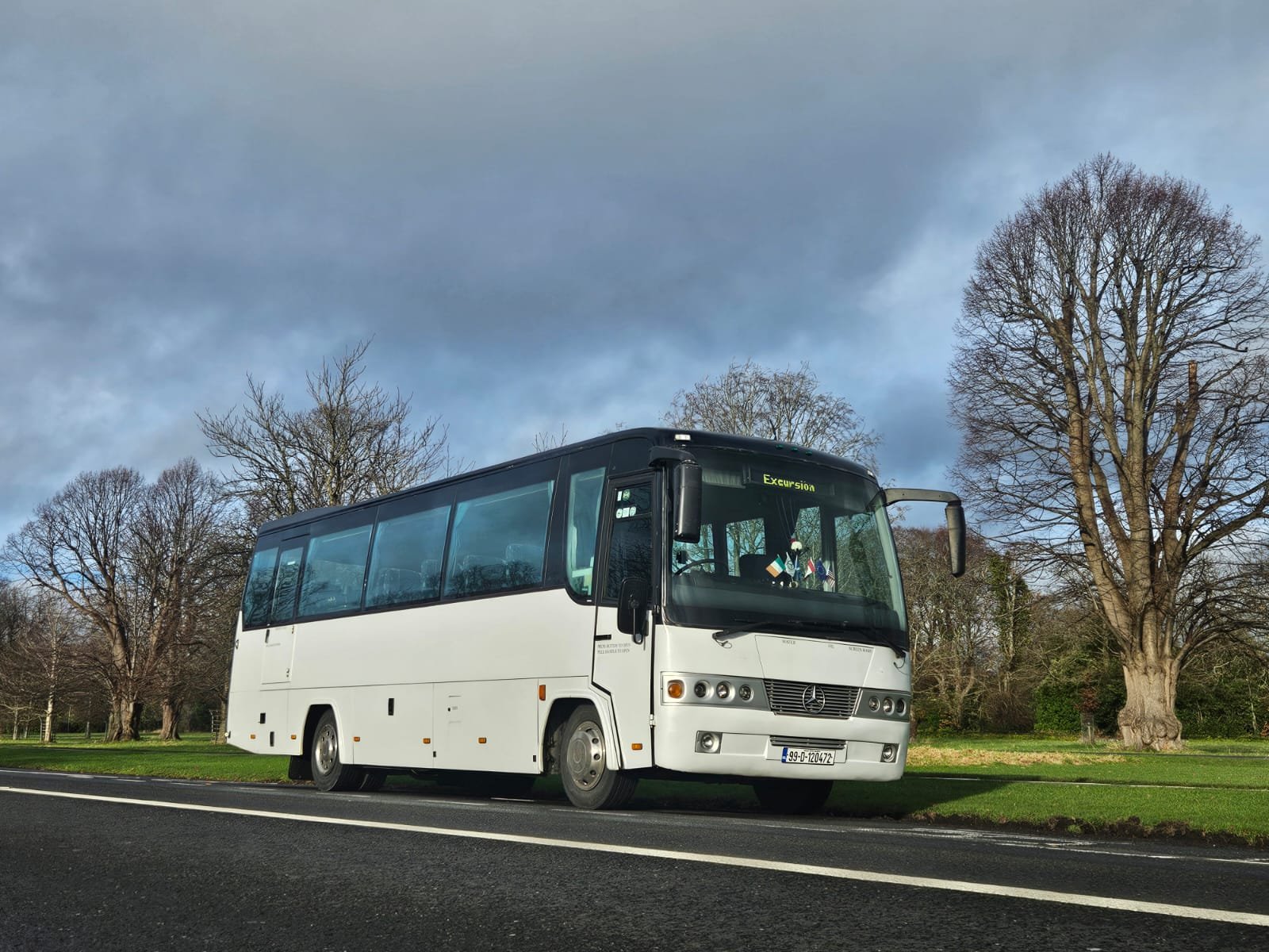 Paynes white Mercedes coach in parkland