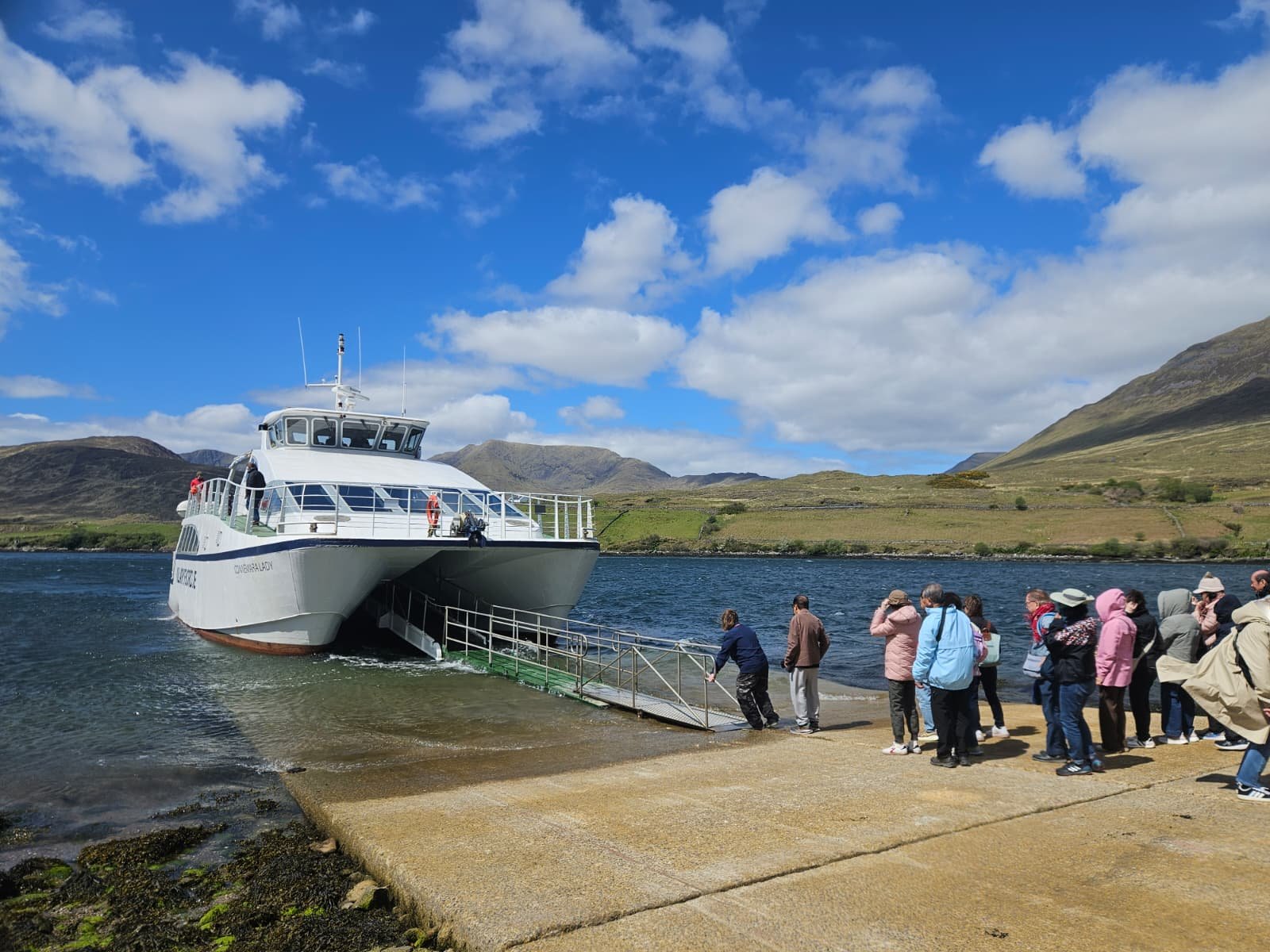 Group boarding a Connemara fjord cruise